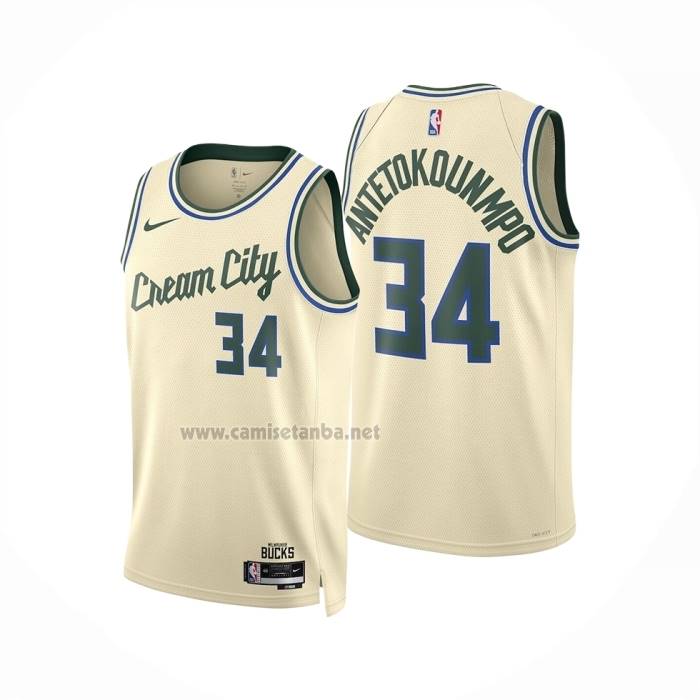 Camiseta Milwaukee Bucks Giannis Antetokounmpo NO 34 Ciudad 2025-26 Crema